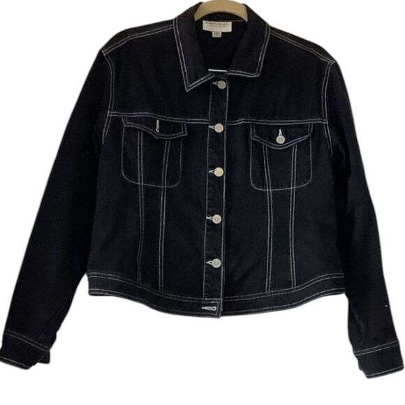 Emanuel Ungaro Classic Black Denim Jacket with White Stitching Size L - Picture 2 of 10